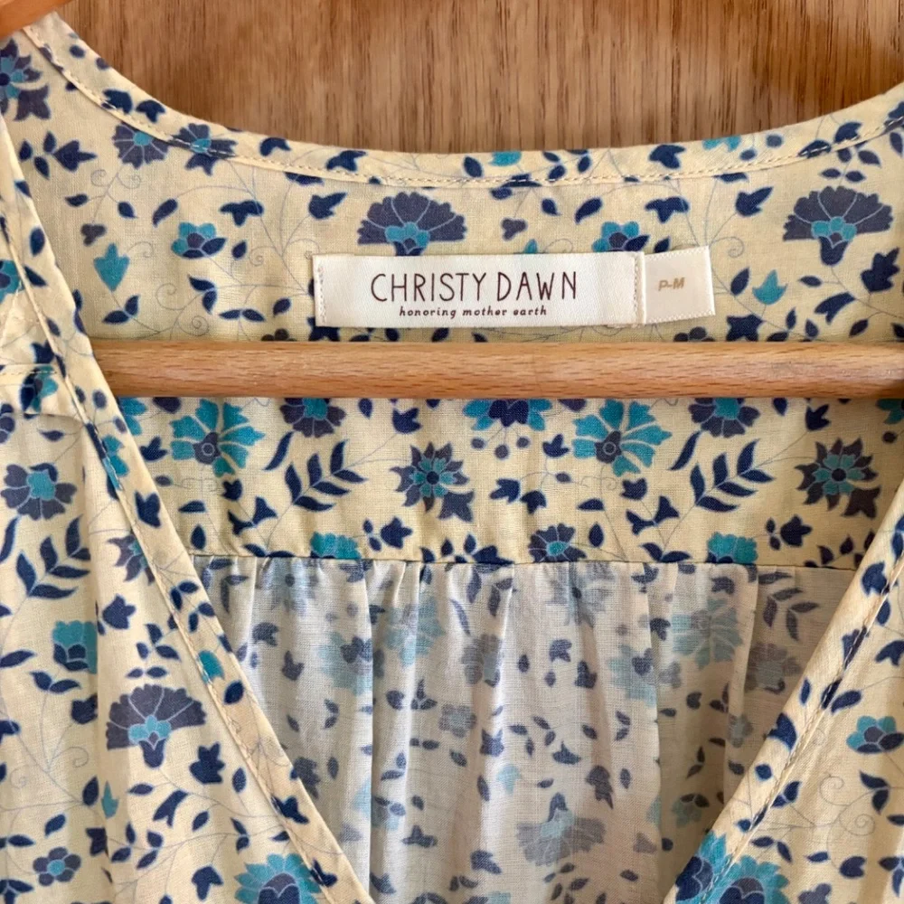 Christy Dawn Della Dress Size Medium White & Blue Cotton/Silk Blend Floral - Picture 4 of 8